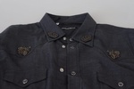 Dolce & Gabbana Blue Cotton Denim Crystal Bee Shirt