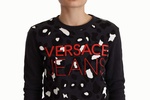 Versace Jeans Black Cotton Leopard Long Sleeves Pullover Sweater