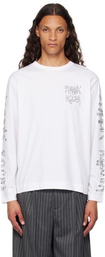 White Printed Ribbon Logo Long Sleeve T-Shirt