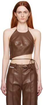 Brown Halter Faux-Leather Tank Top