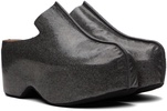 Gray Laminated Felt Platform Clogs