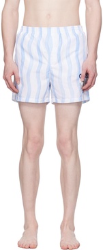 White & Blue Wave Swim Shorts