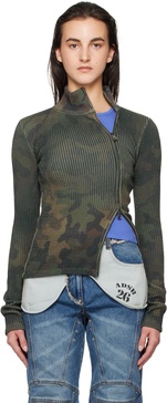 Khaki Camouflage Printed Knit Sweater