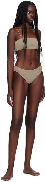 Taupe Smocked Mid-Rise Bikini