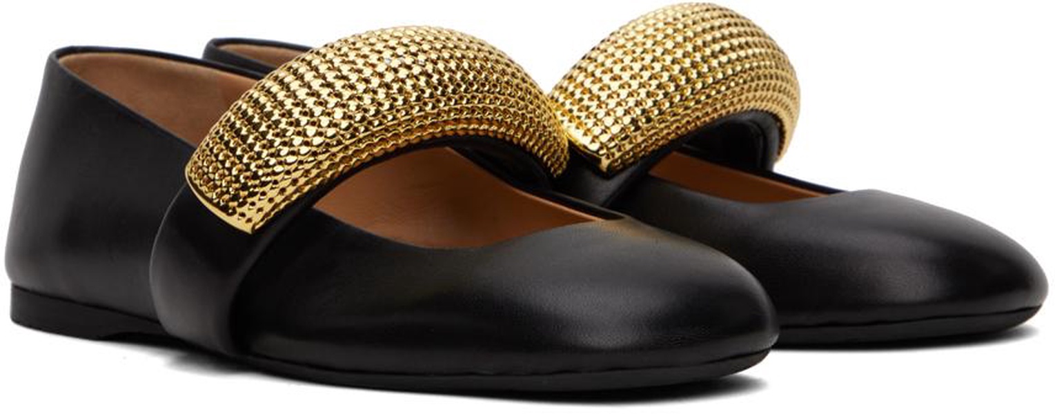 Black Bubble Bracelet Leather Ballerina Flats