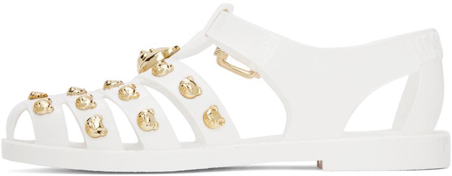 White Teddy Stud Jelly Sandals