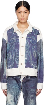 White & Blue Trompe L'oeil Denim Jacket