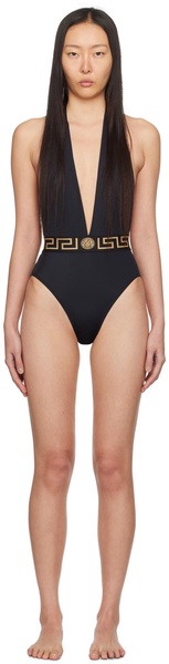 Black Greca Border One-Piece Swimsuit