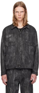 Black Distressed Print Denim Jacket