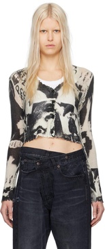 Newspaper-print cropped cashmere cardigan 