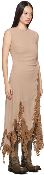 Taupe Lace Trim Midi Dress