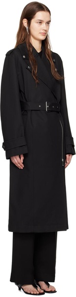 Black Notched Lapel Trench Coat