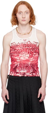 White & Red Semi-Sheer Tank Top