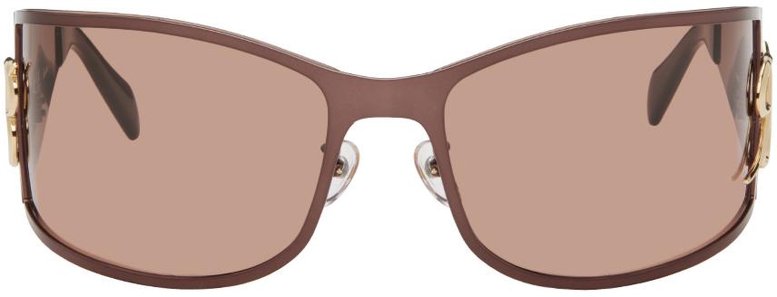 Brown Metal Wraparound Sunglasses