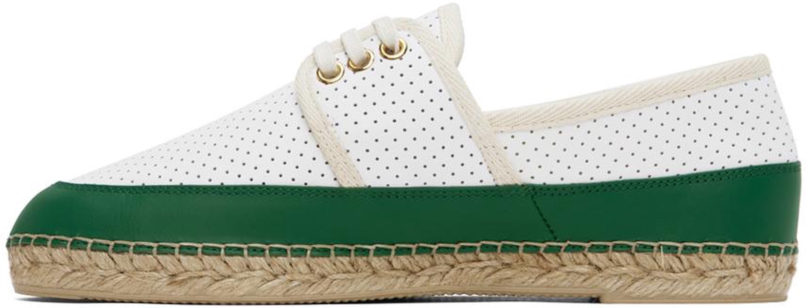 White & Green Perforated Leather Classic Espadrilles