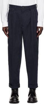 Navy 2 Pleats Twill Trousers