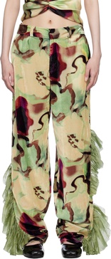 Beige & Green Dante Ruffle Trousers