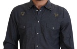 Dolce & Gabbana Blue Cotton Denim Crystal Bee Shirt