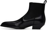 Black Slick Smooth Leather Ankle Boots