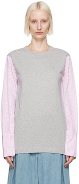 Gray & Pink Contrast Sleeves T-shirt