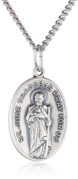 Amazon Essentials Sterling Silver Oval Saint Jude Medal with Antique Finish and Stainless Steel Chain, 20", (previously Amazon Collection)