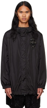 Black Embellished Button Placket Parka