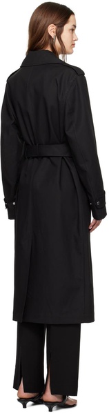 Black Notched Lapel Trench Coat