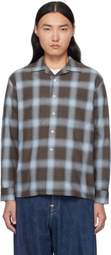 Brown & Blue Open Collar Indigo Ombre Plaid Shirt