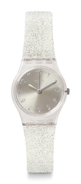 Swatch Women Casual Transparent Watch Plastic Quartz Silver Glistar Too