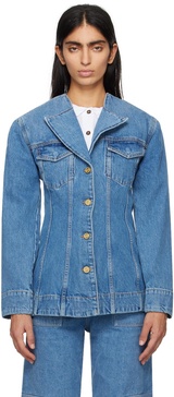 Blue Single-Breasted Denim Blazer