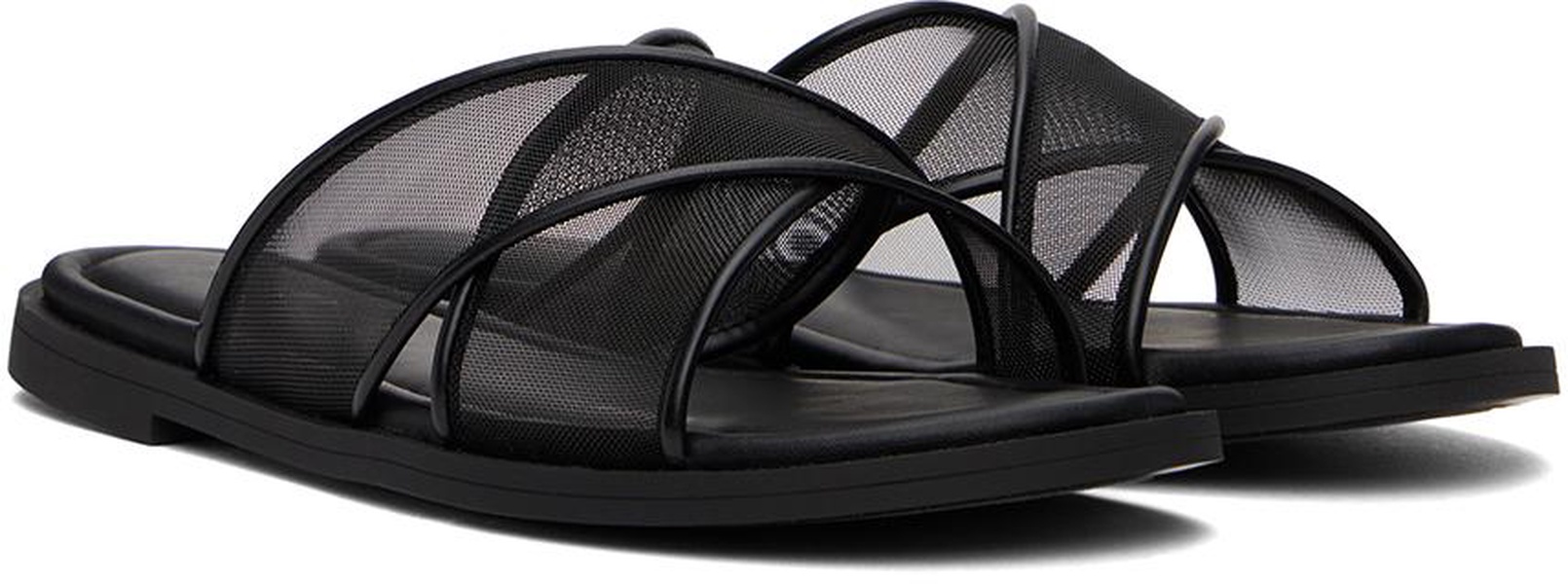 Black Geo Mesh Cross Strap Sandals