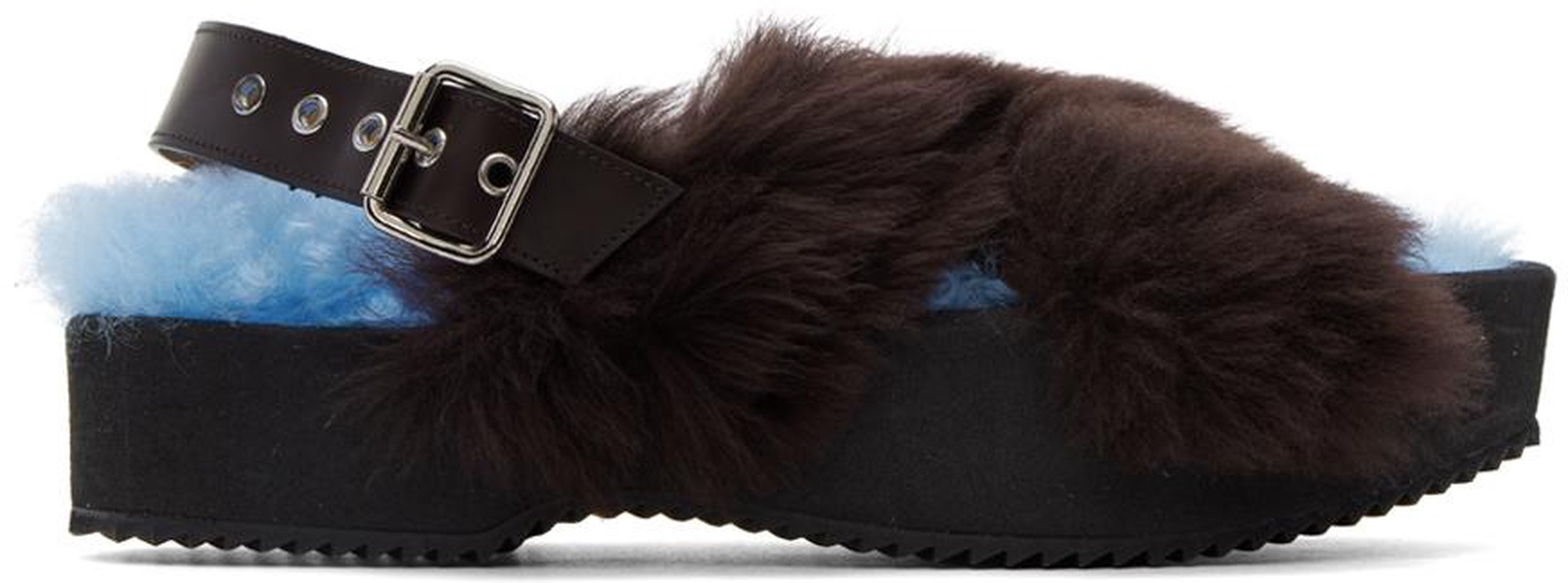 Blue & Black Furry Sandals