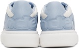 White & Blue Puff Pebble Leather Sneakers