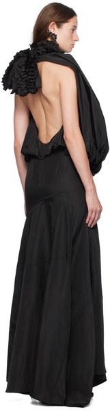 Black Open Back Bow Balloon Maxi Dress