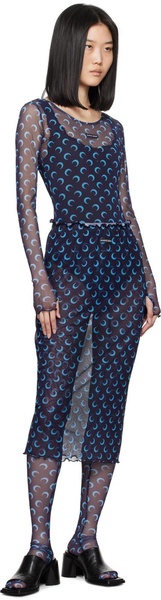 Navy Moon Printed Midi Skirt