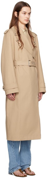 Beige Notched Lapel Trench Coat