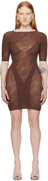 Brown Jacquard Minidress