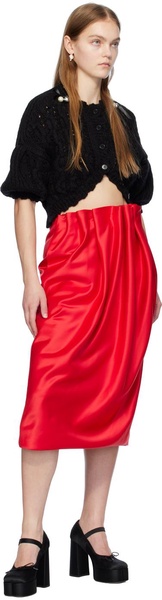 Red Pleated Midi Skirt