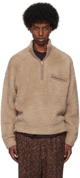 Beige Merino Wool Boa Knit Half Zip Sweater