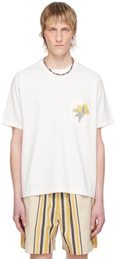 White Embroidered Bouquet Pocket T-Shirt