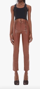 the mid rise dazzler ankle vegan leather pants in friar brown