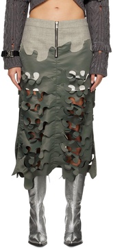 Khaki Laser Cut Maxi Skirt