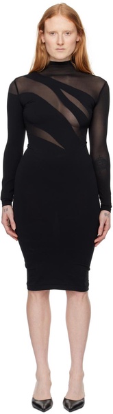 Black Sheer Opaque Midi Dress