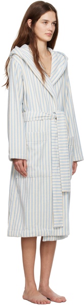 White & Blue Terry Hooded Bathrobe