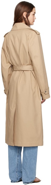 Beige Notched Lapel Trench Coat