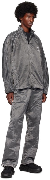 Gray Oversized Piped Track Jacket