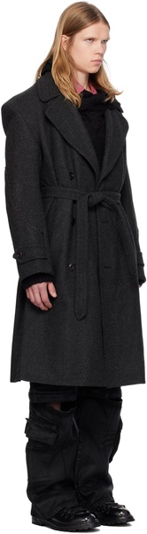 Gray Rovy Double-Breasted Herringbone Trench Coat