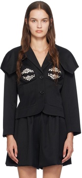 Black Embroidered Bust Fitted Cap Blazer