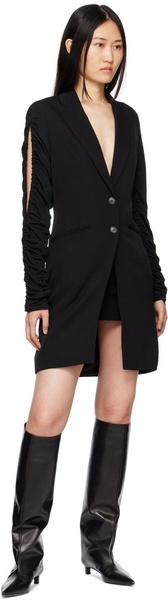 Black Ruched Sleeve Coat