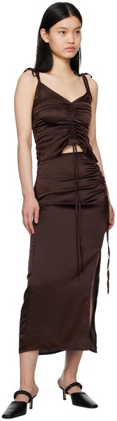 Brown Ruched Midi Skirt